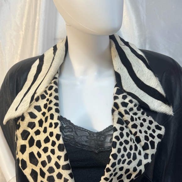 Vintage X Ethnix Leather Cow Hair Contrasting Zebra Leopard Print Oversized Vest - Picture 2 of 14